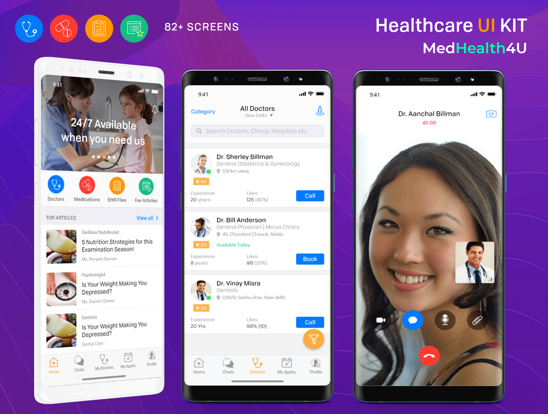 精美的在线咨询平台保健医疗Android APP UI套件 Healthcare medical UI Kit_img_2