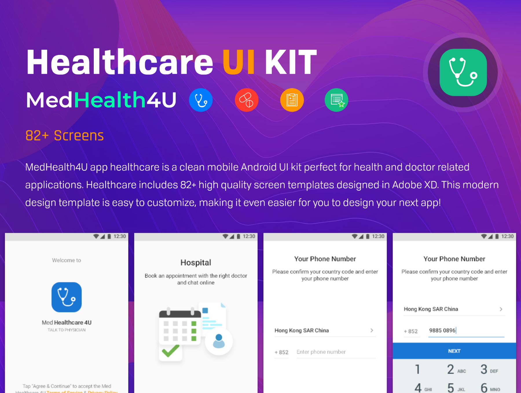 精美的在线咨询平台保健医疗Android APP UI套件 Healthcare medical UI Kit_img_2