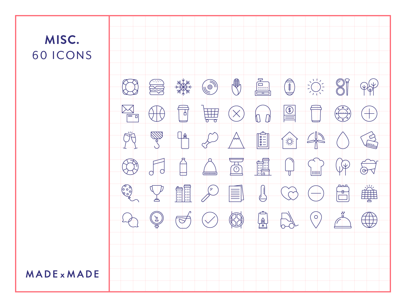 60个独特的矢量线框图标合集 60 Misc. Line Icons_img_2