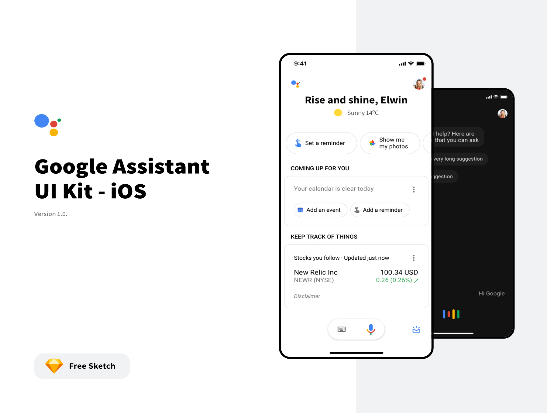 简约谷歌助理手机iOS APP UI套件 Google Assistant UI Kit_img_2