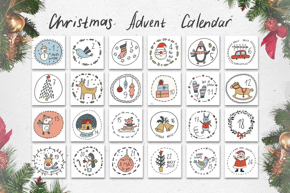 无缝模式舒适的手绘圣诞节元素剪贴画 Cosy Christmas Clipart_img_2