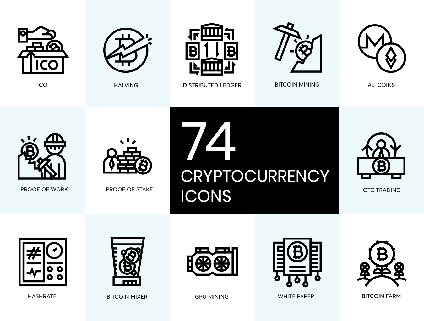 74个比特币和加密货币线矢量图标 74 Bitcoin & Cryptocurrency Line Icons_img_2