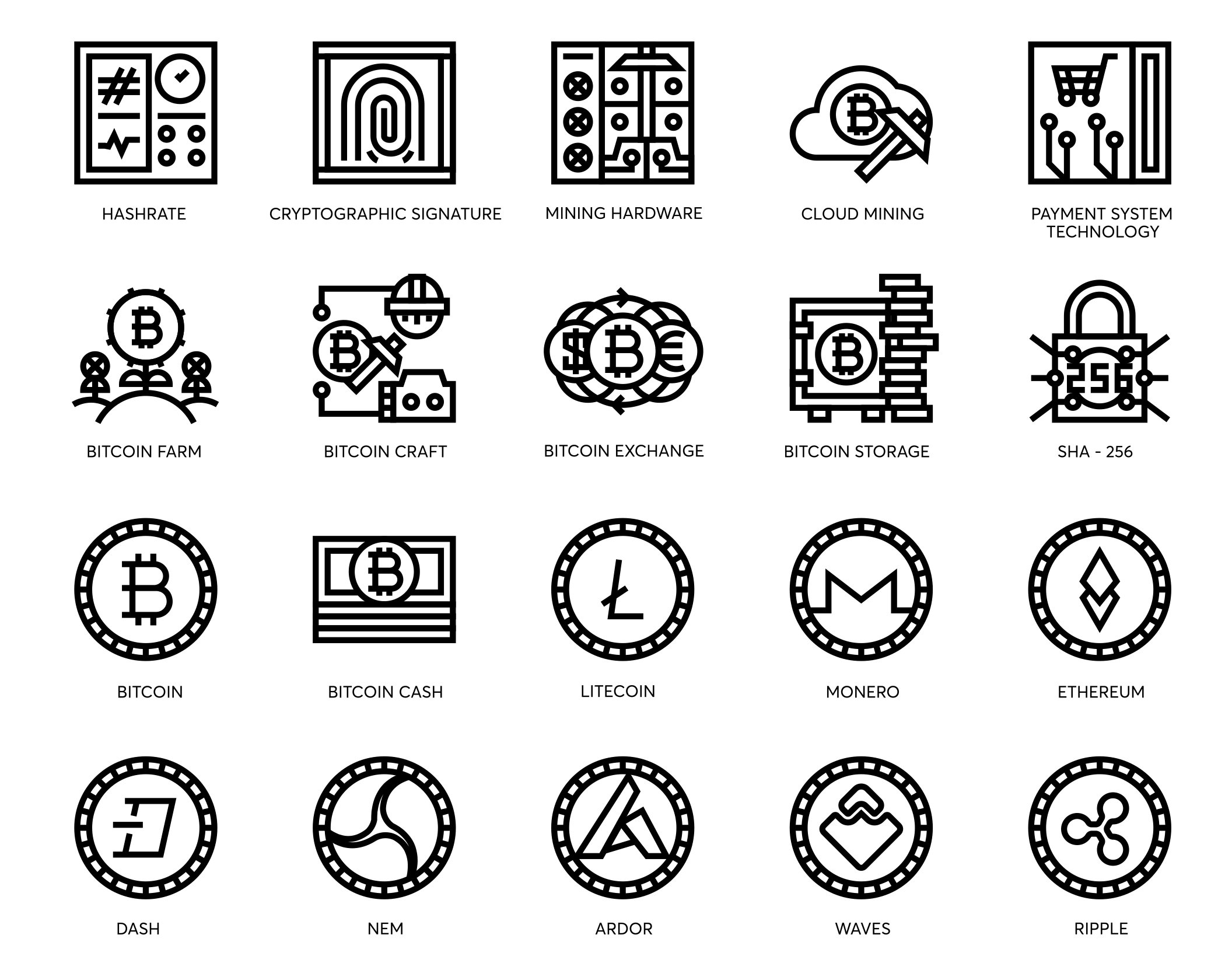 74个比特币和加密货币线矢量图标 74 Bitcoin & Cryptocurrency Line Icons_img_2