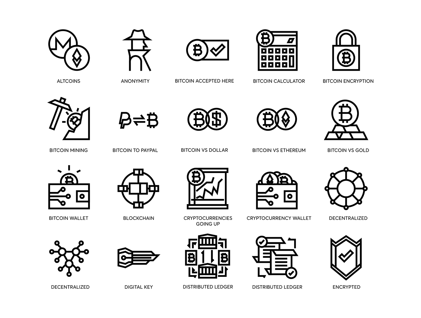 74个比特币和加密货币线矢量图标 74 Bitcoin & Cryptocurrency Line Icons_img_2