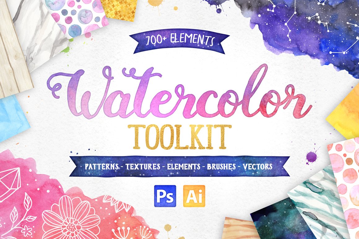 700多个木材大理石空间水彩纹理工具包 New Watercolor Texture Toolkit_img_2