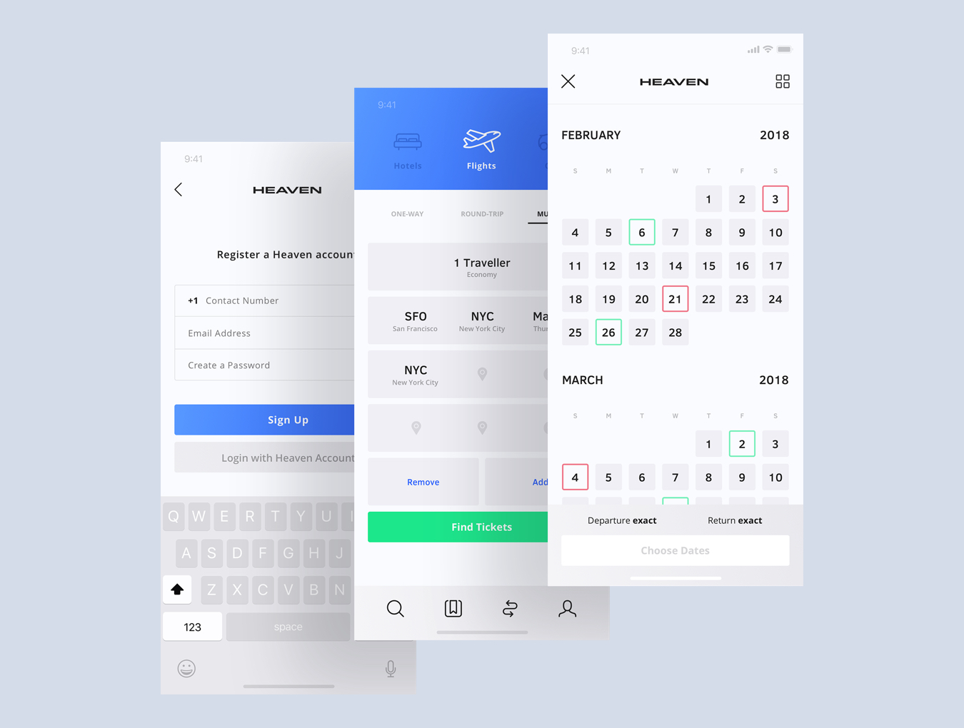 精选免费令人印象深刻的旅行移动应用程序iOS UI套件 Heaven Mobile App UI Kit_img_2