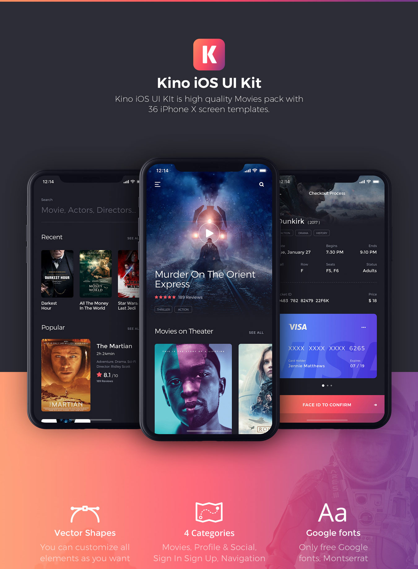 高品质社交电影票务预定iOS APP UI工具包 Kino iOS UI Kit_img_2