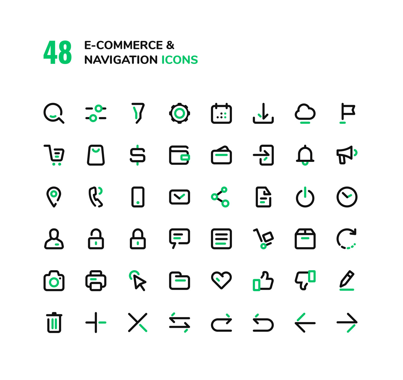 48个用于网站导航电子商务的矢量线图标 48 E-CONS Icons set_img_2