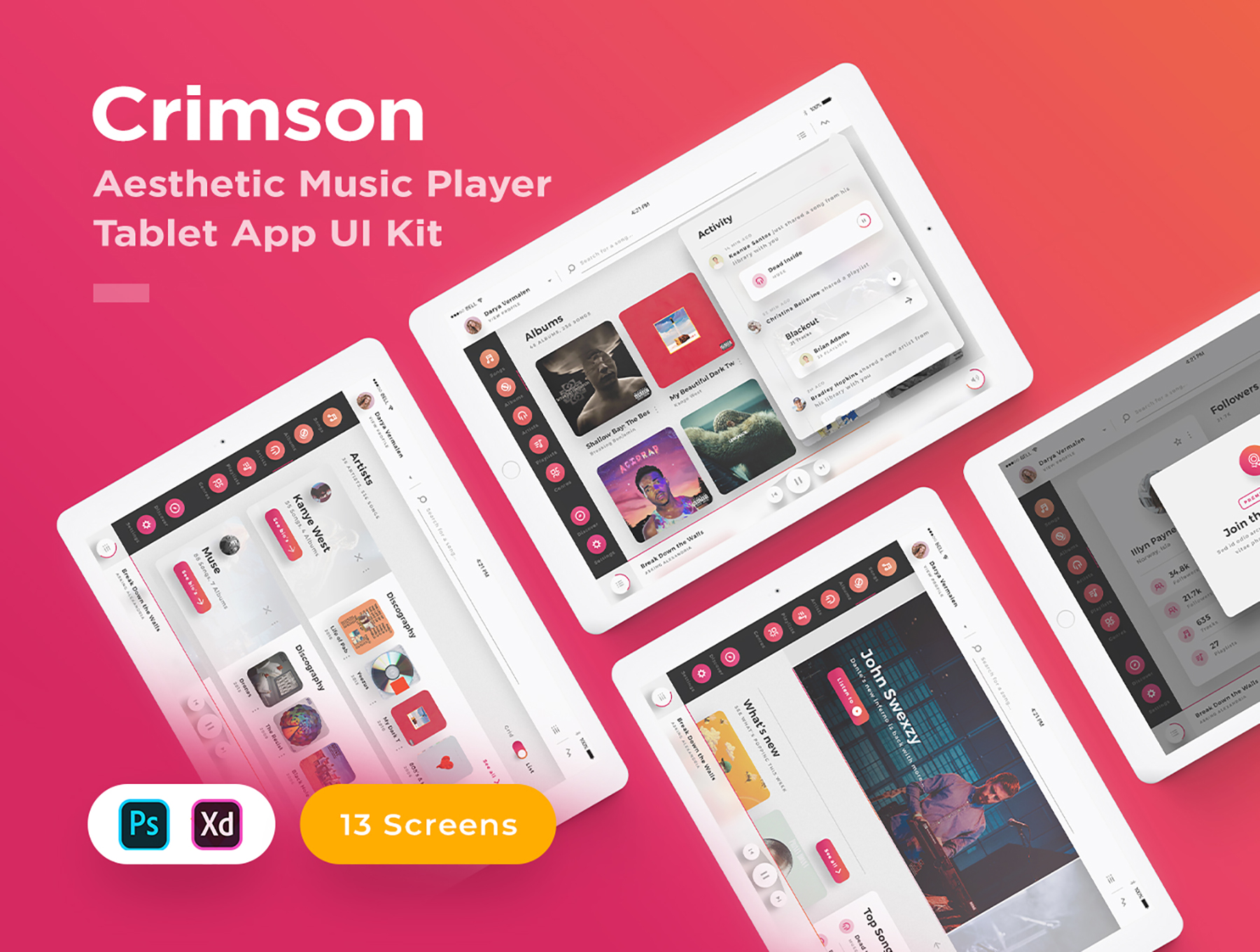 深红色平板电脑音乐播放器APP UI套件 Crimson - Music App UI Kit_img_2