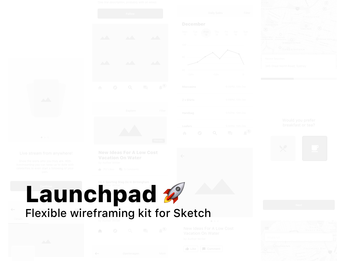 超简约的启动项面板线框UI套件SKETCH模板 Launchpad Wireframe Kit_img_2