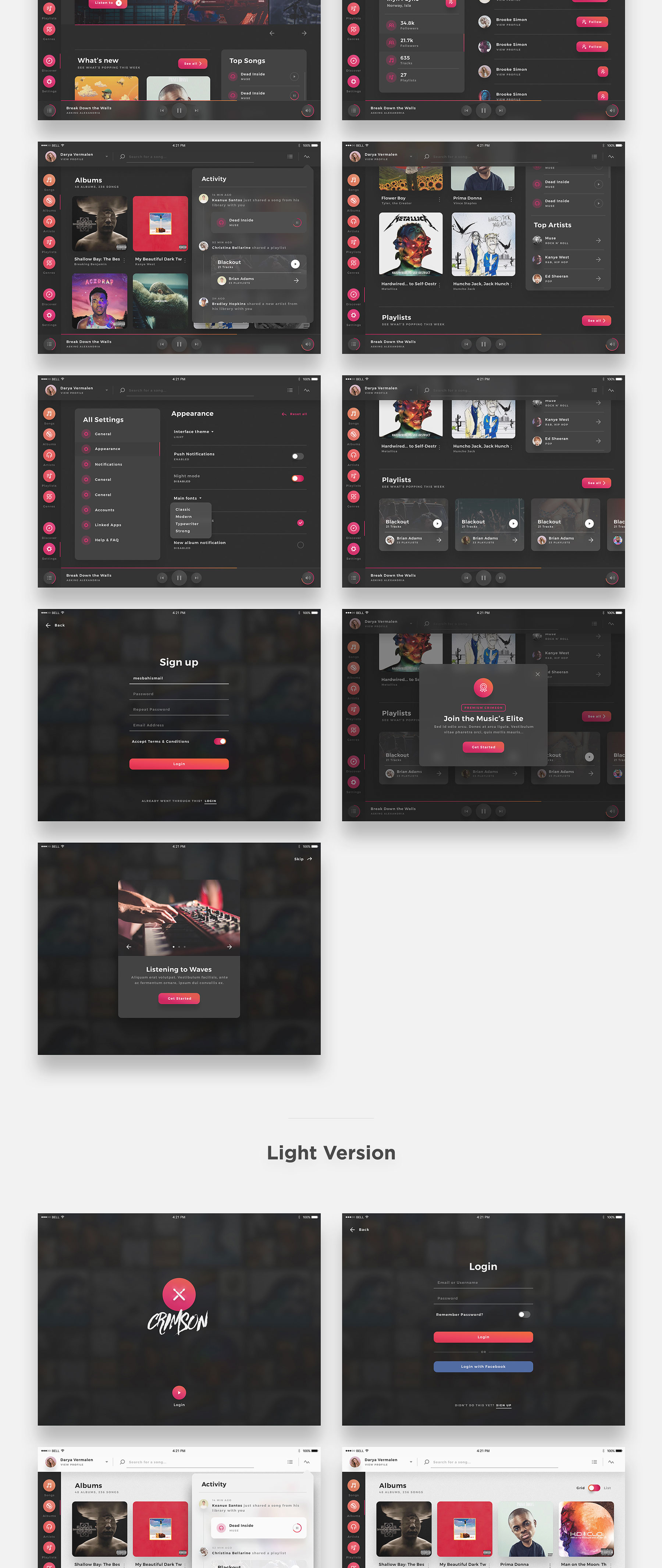 深红色平板电脑音乐播放器APP UI套件 Crimson - Music App UI Kit_img_2