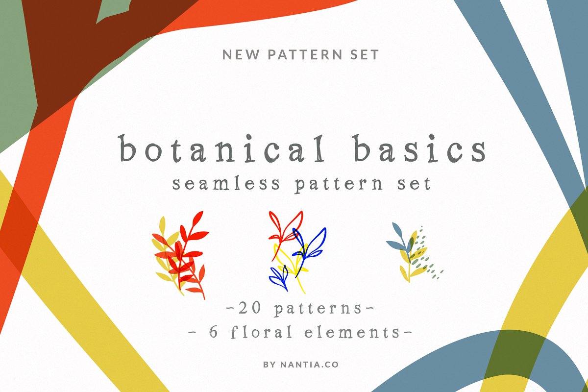 20种无缝植物花纹图PNG案集 Botanical Basics Pattern Set_img_2