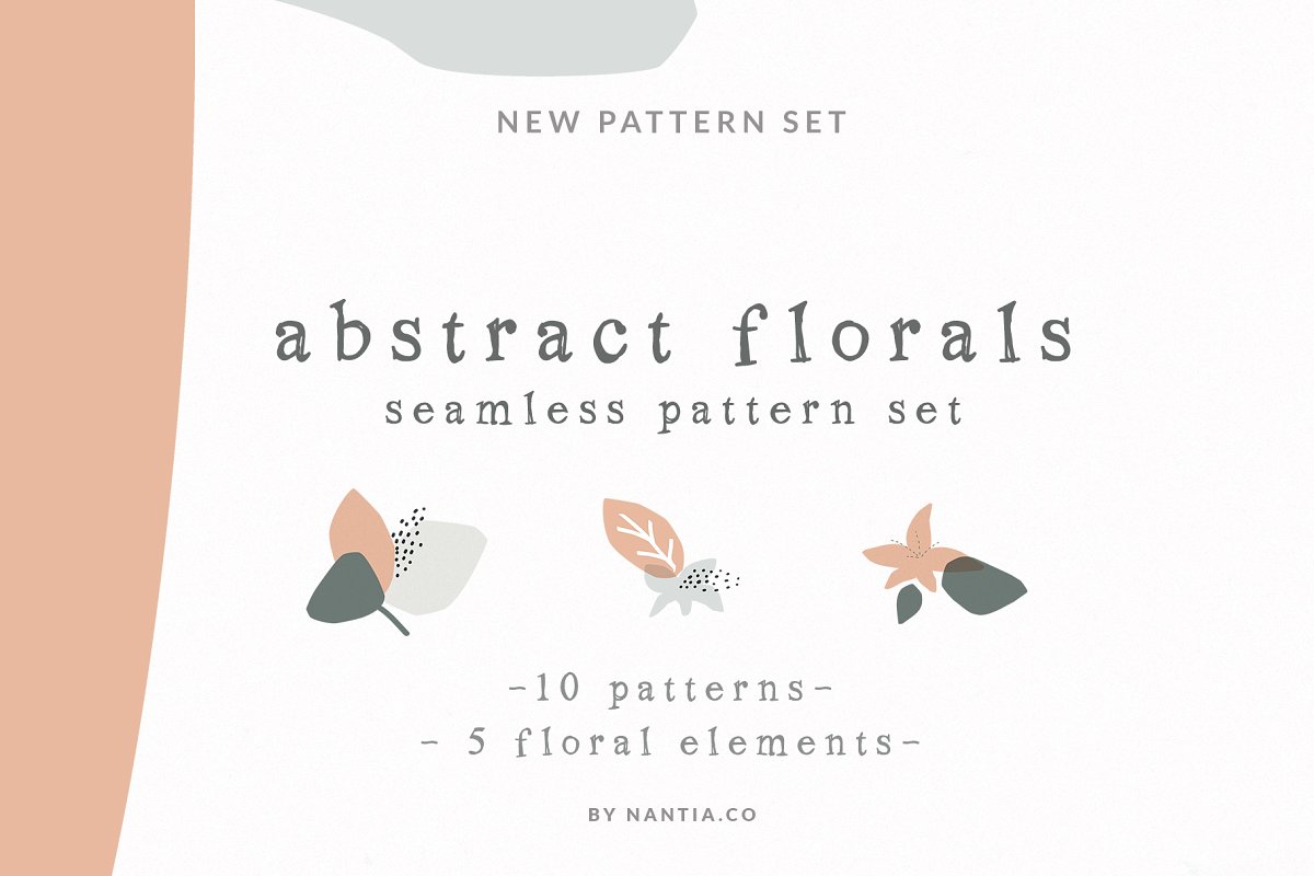 抽象花卉无缝EPS图案纹理集 Abstract Floral Seamless Pattern Set_img_2