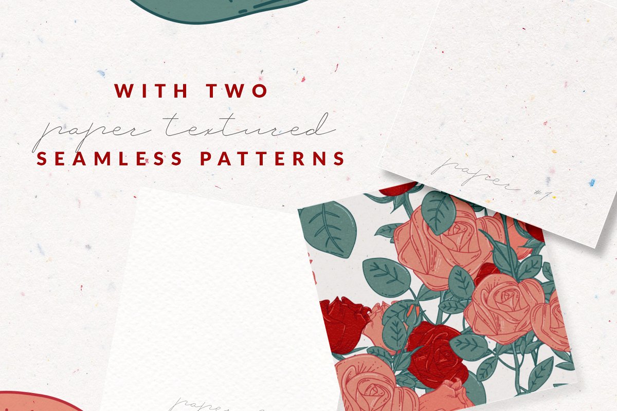 20种无缝玫瑰花园图案纹理集 Cottage Rose Garden Pattern Set_img_2