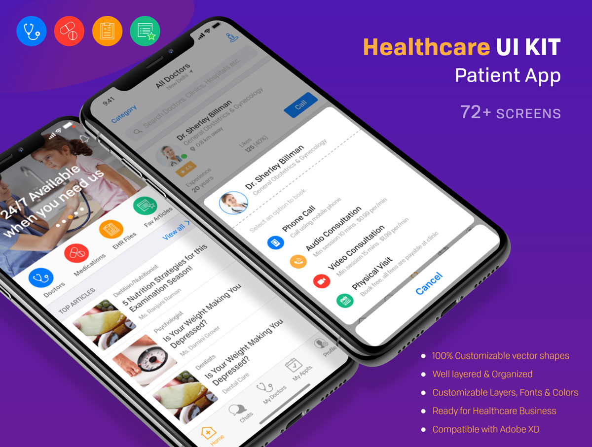 精选免费极简医疗保健患者iOS APP UI套件 Healthcare Patient UI KIT_img_2