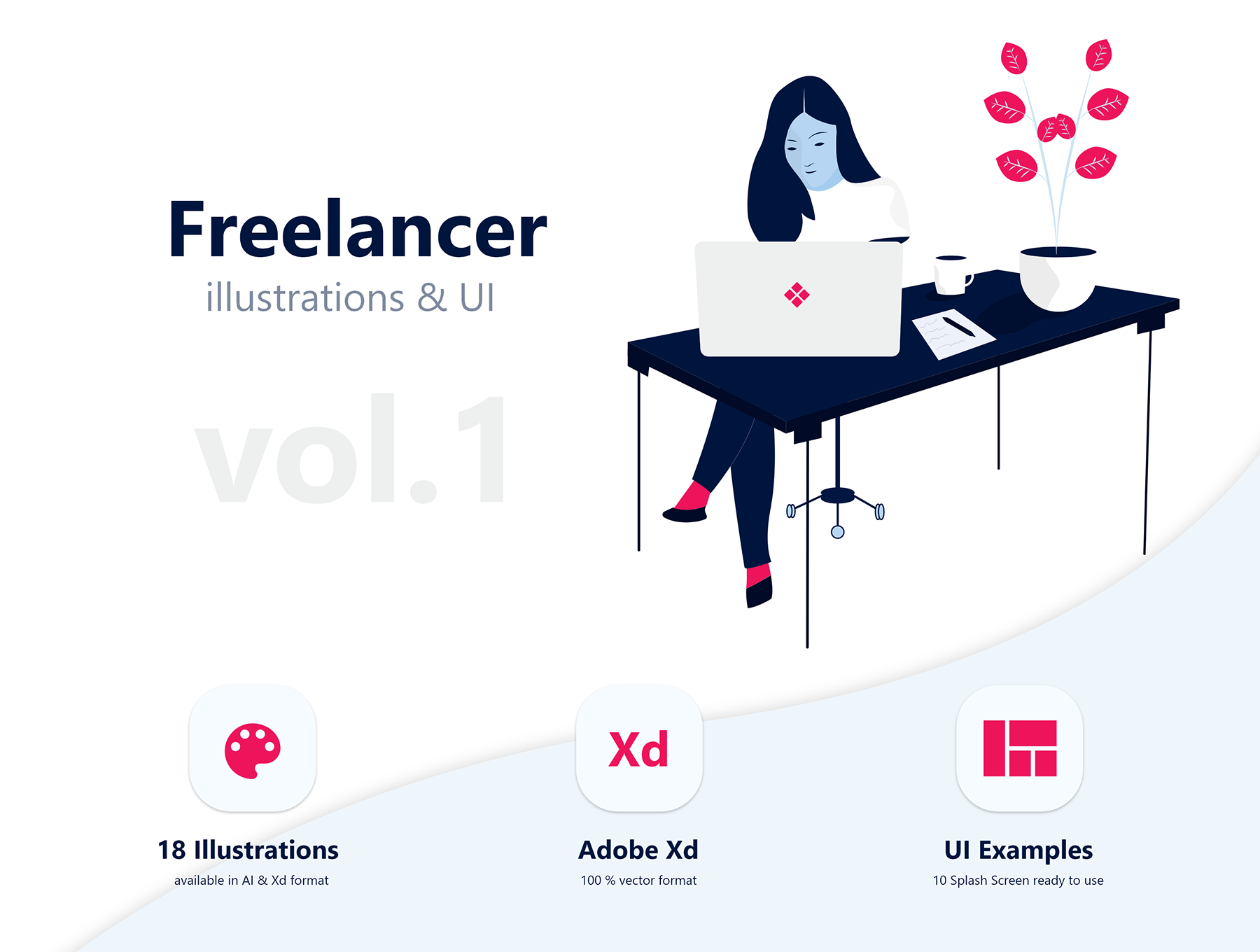 唯美的自由职业者矢量插图包Vol 01 Freelancer Illustration Pack Vol 01_img_2