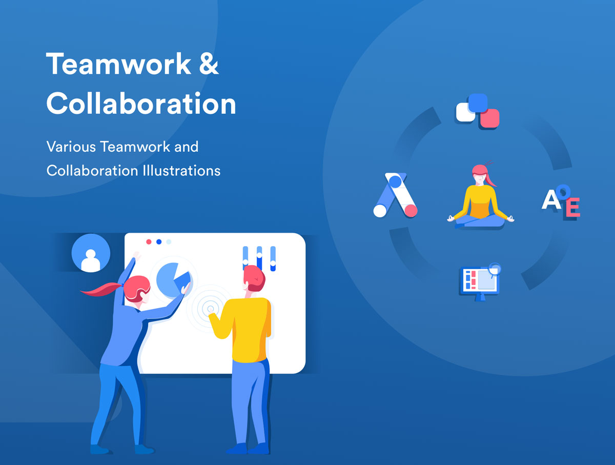 精心设计的团队合作和协作EPS矢量插图 Teamwork & Collaboration Illustrations_img_2