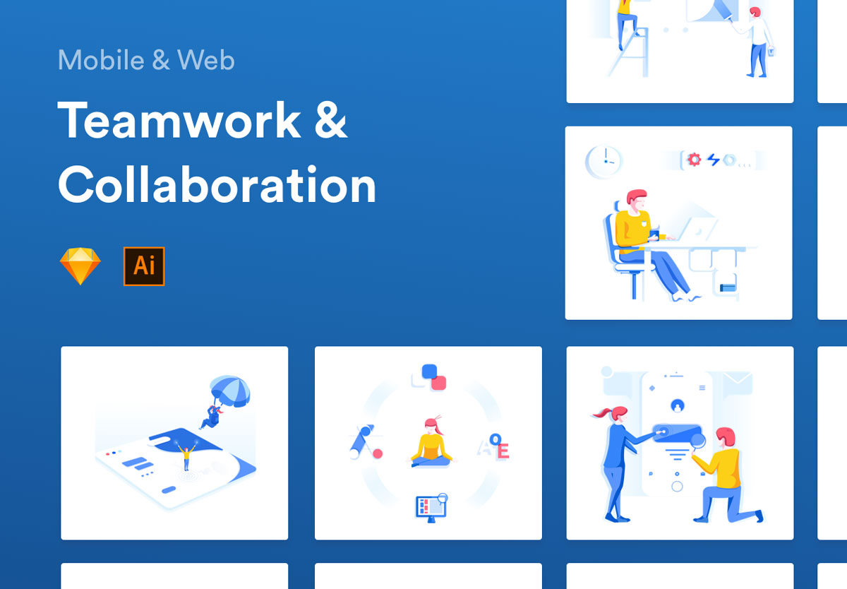 精心设计的团队合作和协作EPS矢量插图 Teamwork & Collaboration Illustrations_img_2