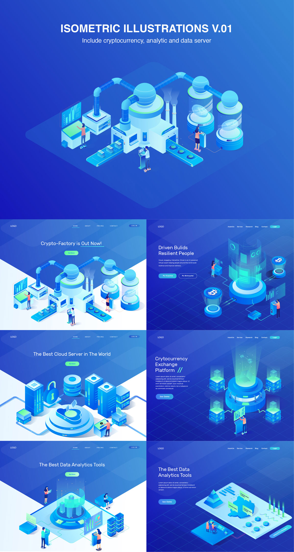 6款等距分析&数据服务器矢量插图Vol 01 Isometric Illustrations Vol 01_img_2