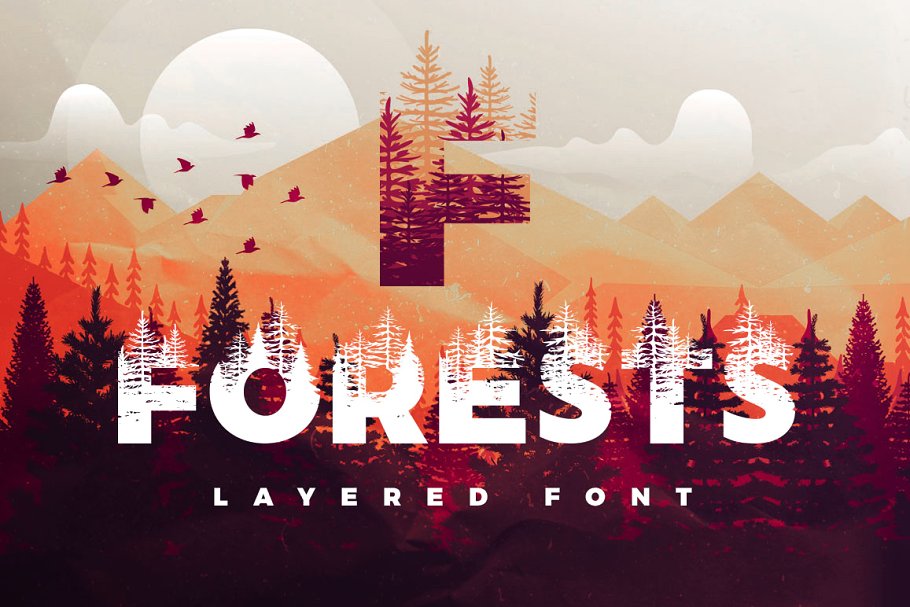 有趣的双曝光森林英文字体下载 Forests Layered Font_img_2