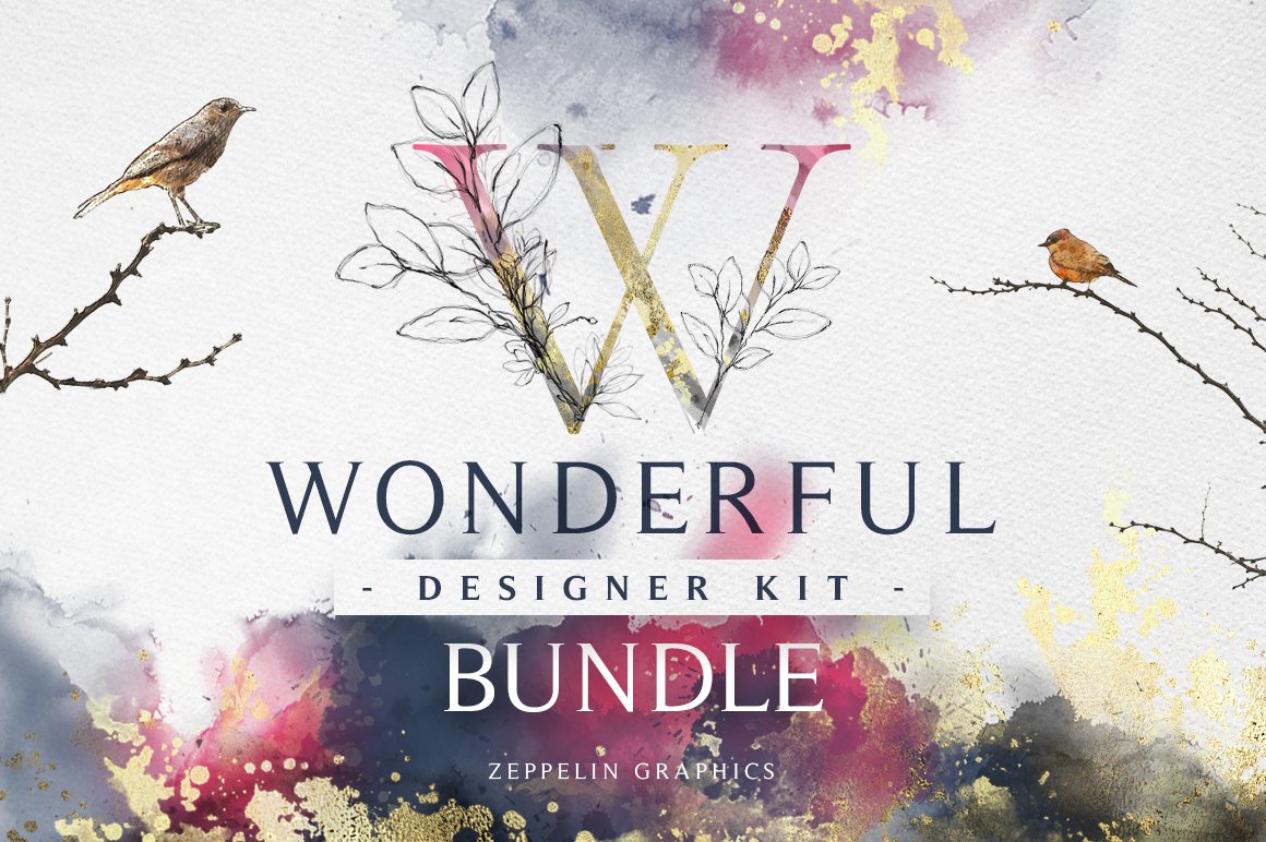 超级漂亮神奇的手绘森林动物植物图案素材合集 Wonderful Graphics Bundle 3 in 1_img_2