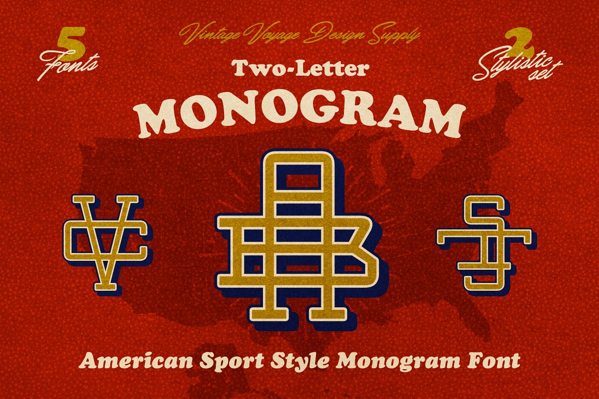 炫酷复古运动符号英文字体 Two-Letter Monogram_img_2