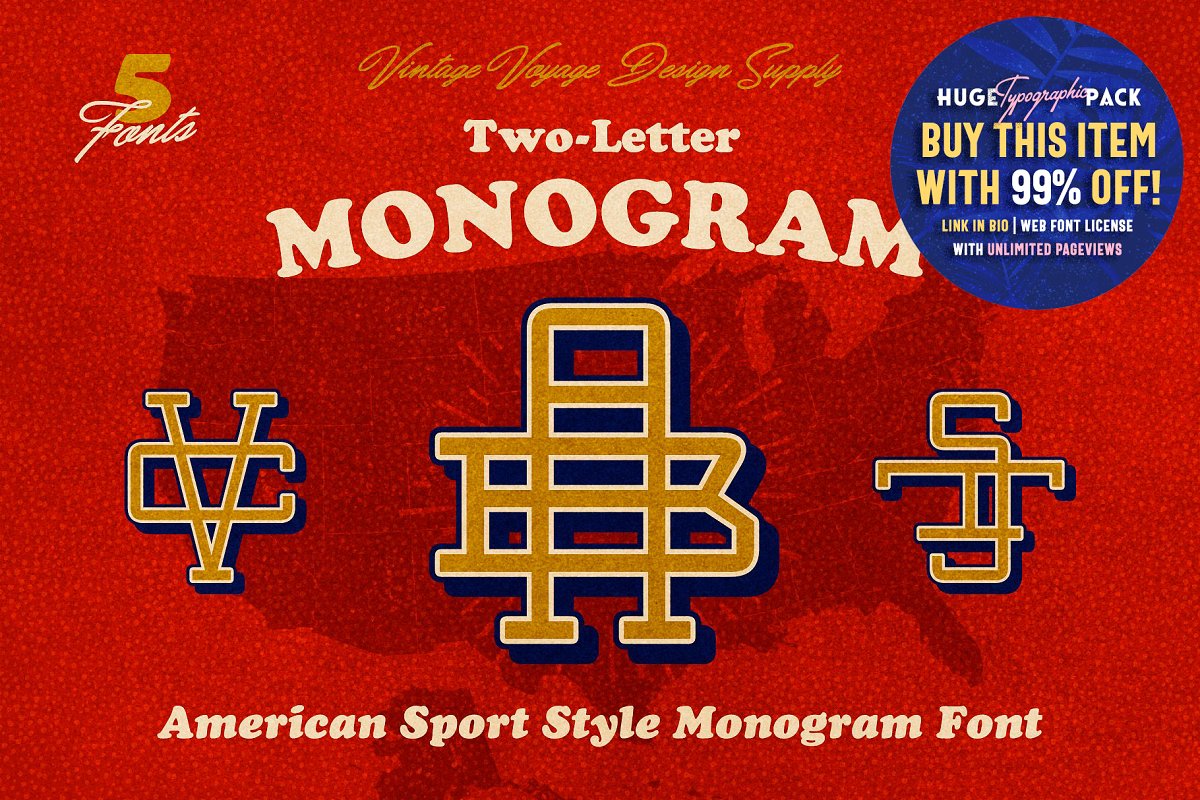 炫酷复古运动符号英文字体 Two-Letter Monogram_img_2