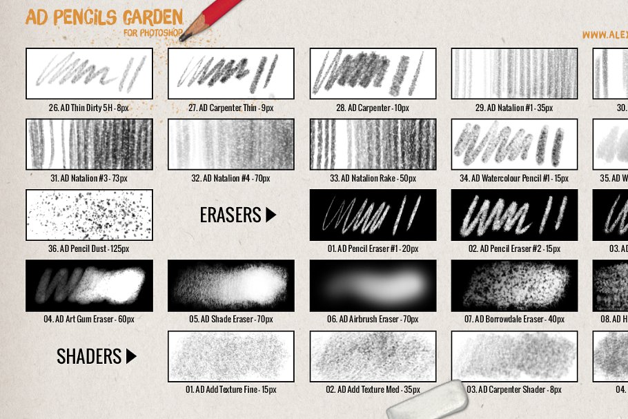 超强大的真实逼真铅笔素描纹理PS笔刷 The Pencils Garden_img_2