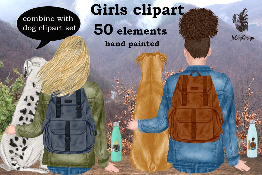 时尚手绘女孩水彩插画PNG图集 Girls clipart, Best Friend Clipart_img_2