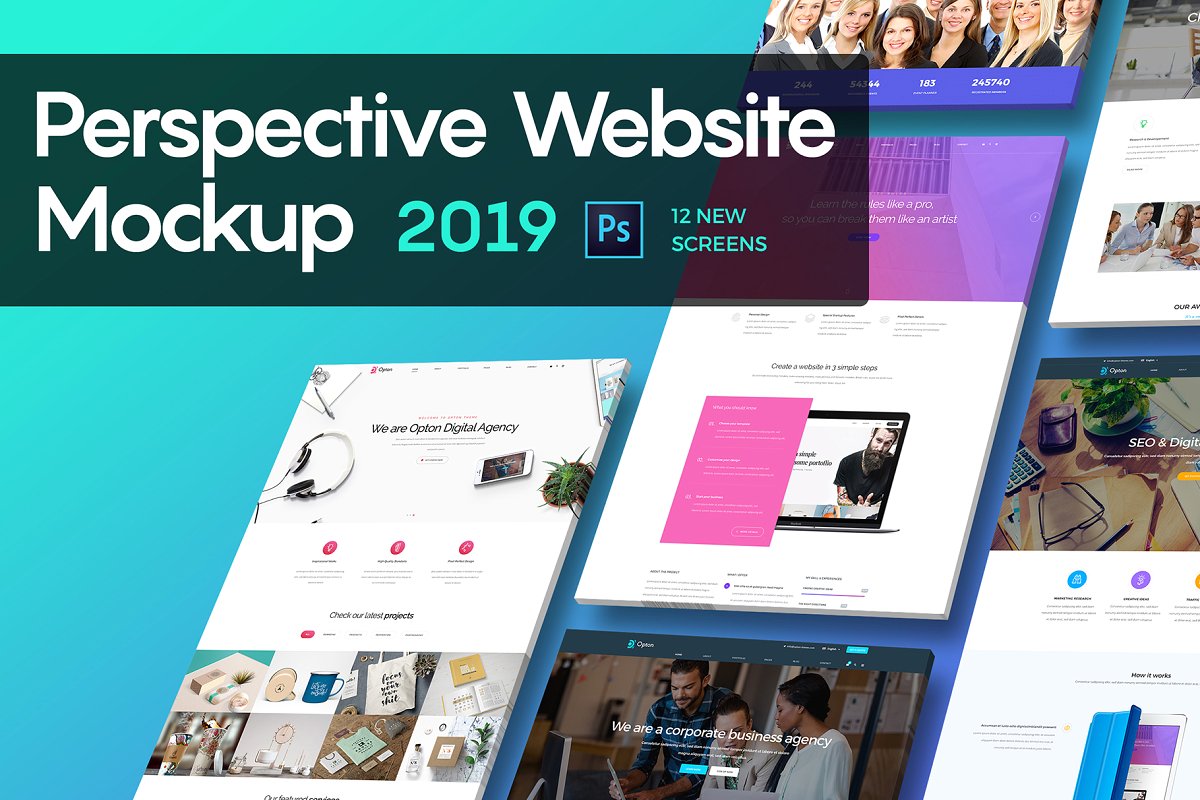 透视多角度网站页面设计展示样机2019 Perspective Website Mockup 2019_img_2