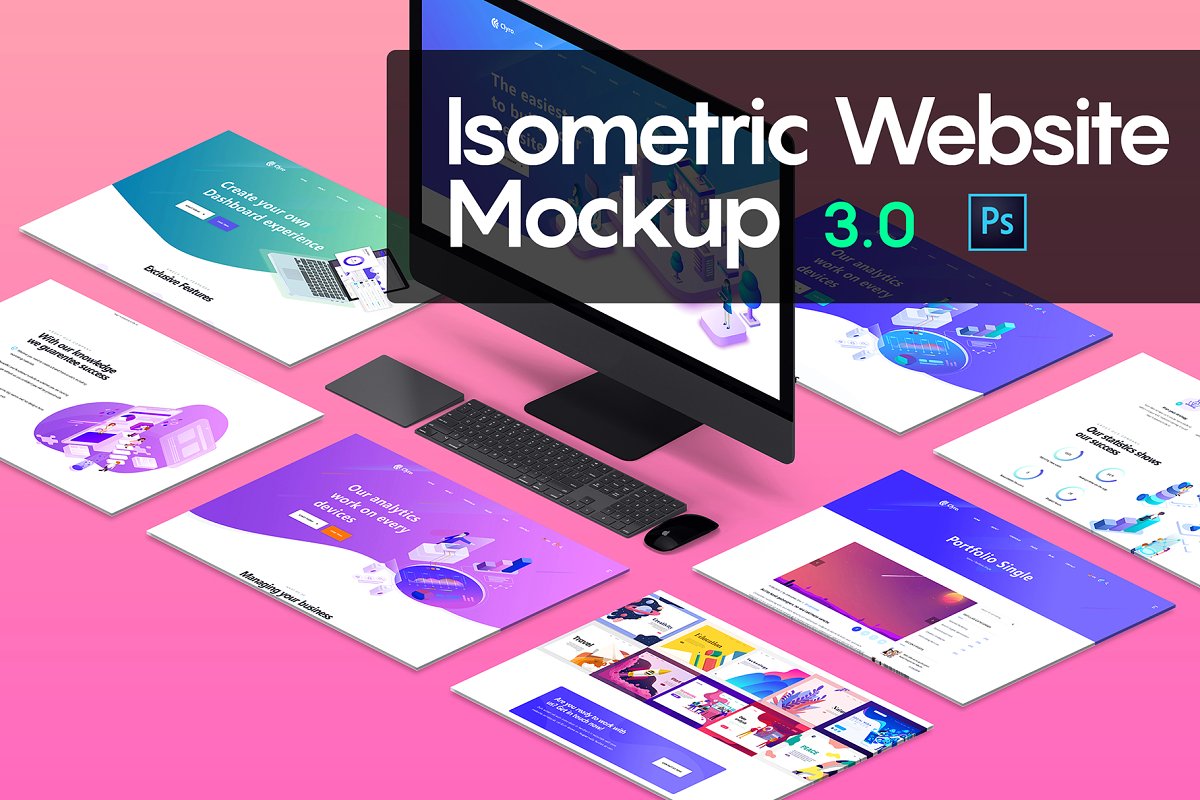 设计师必备等距iMac电脑网页设计展示样机套装3.0 Isometric Website Mockup 3.0_img_2