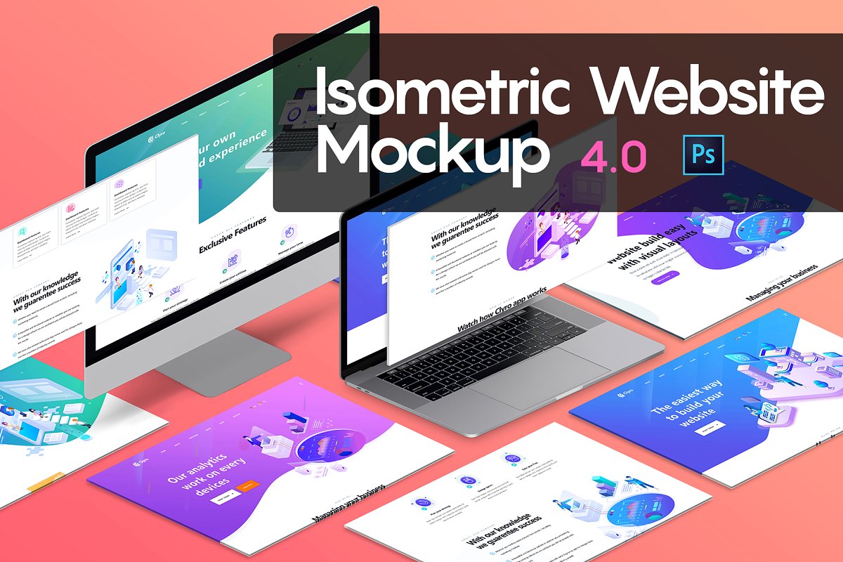 设计师必备等距iMac电脑网页设计展示样机套装4.0 Isometric Website Mockup 4.0_img_2