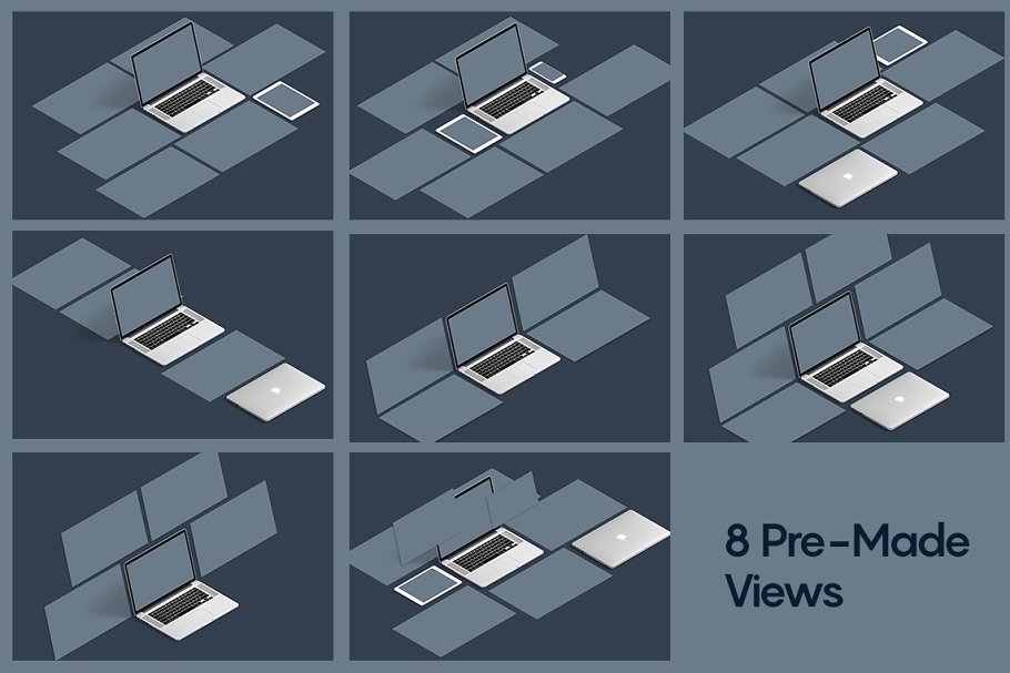 设计师必备等距MacBook Pro电脑网页设计展示样机套装2.0 Isometric Website Mockup 2.0_img_2