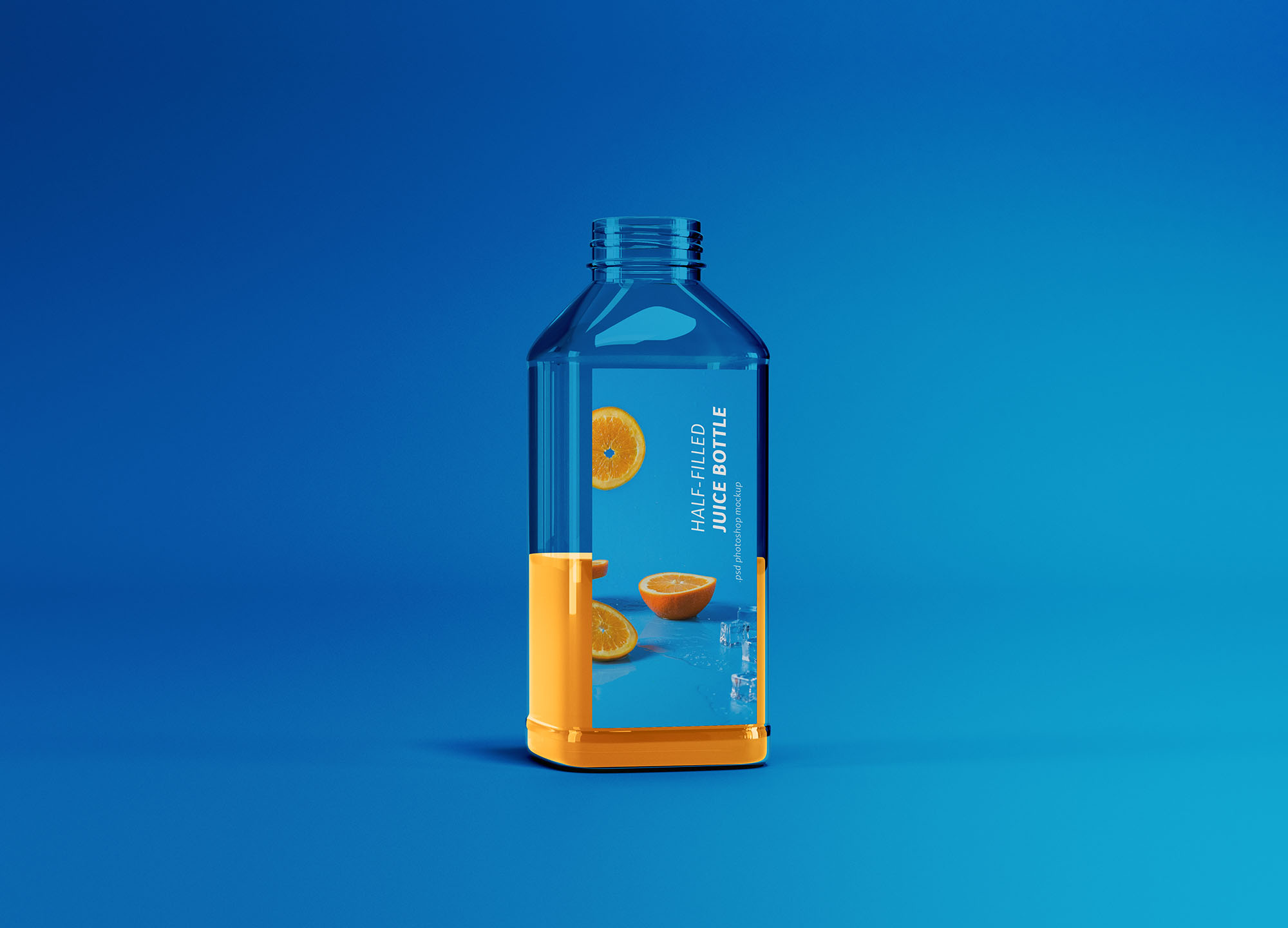 半满透明的果汁玻璃瓶样机 Half-filled Juice Bottle Mockup_img_2