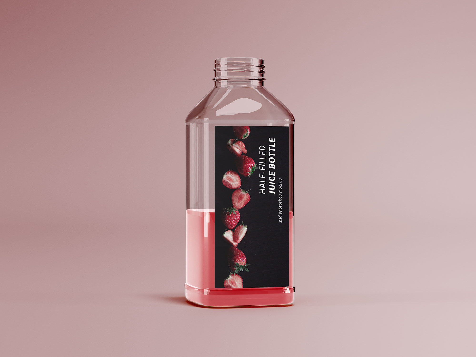 半满透明的果汁玻璃瓶样机 Half-filled Juice Bottle Mockup_img_2