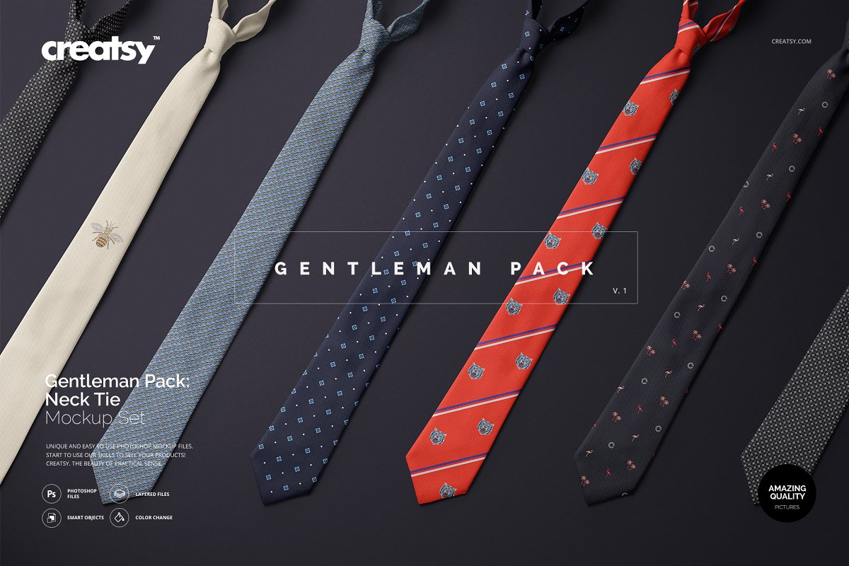 精美的多角度男士领带样机PSD模板 Gentelman Pack v.1: Tie Mockup Set_img_2