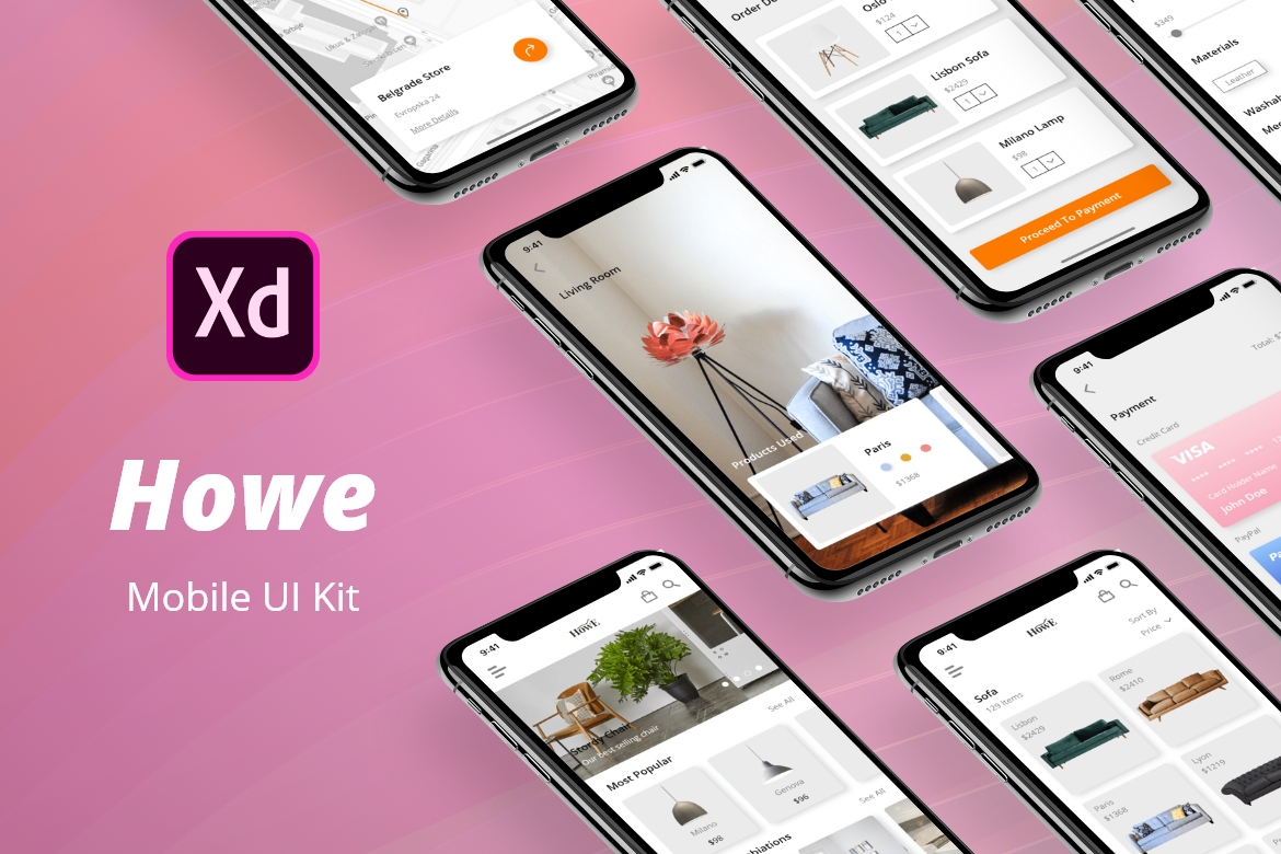 家具商城业APP应用UI设计套件XD模板 Howe Mobile UI Kit_img_2