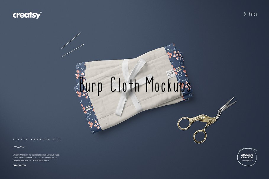 精致的厨房粗麻布抹布手帕样机PSD模板 Burp Cloth Mockup Set_img_2