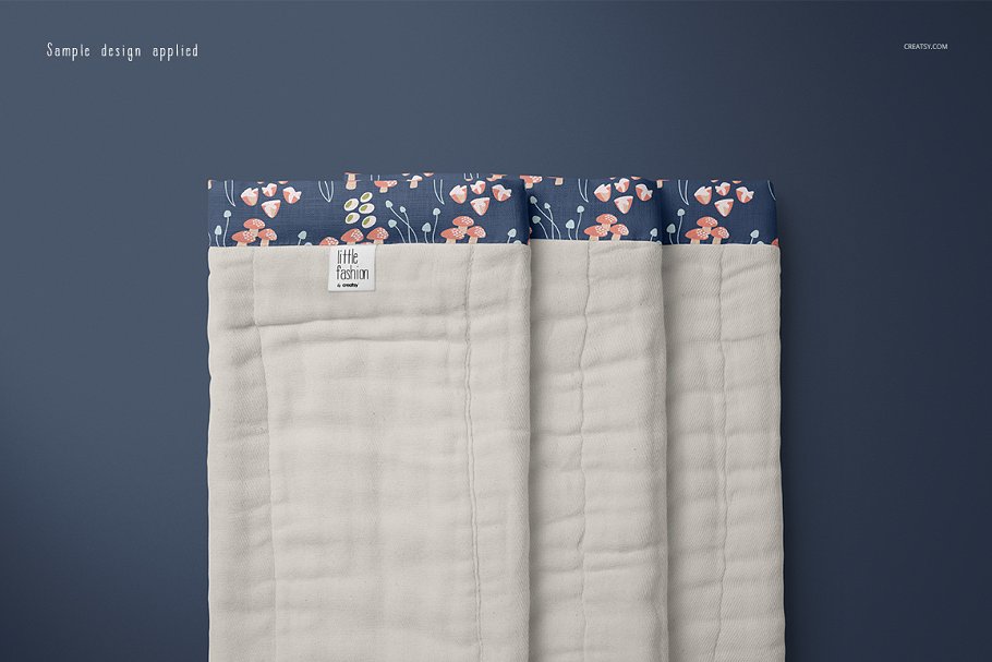 精致的厨房粗麻布抹布手帕样机PSD模板 Burp Cloth Mockup Set_img_2