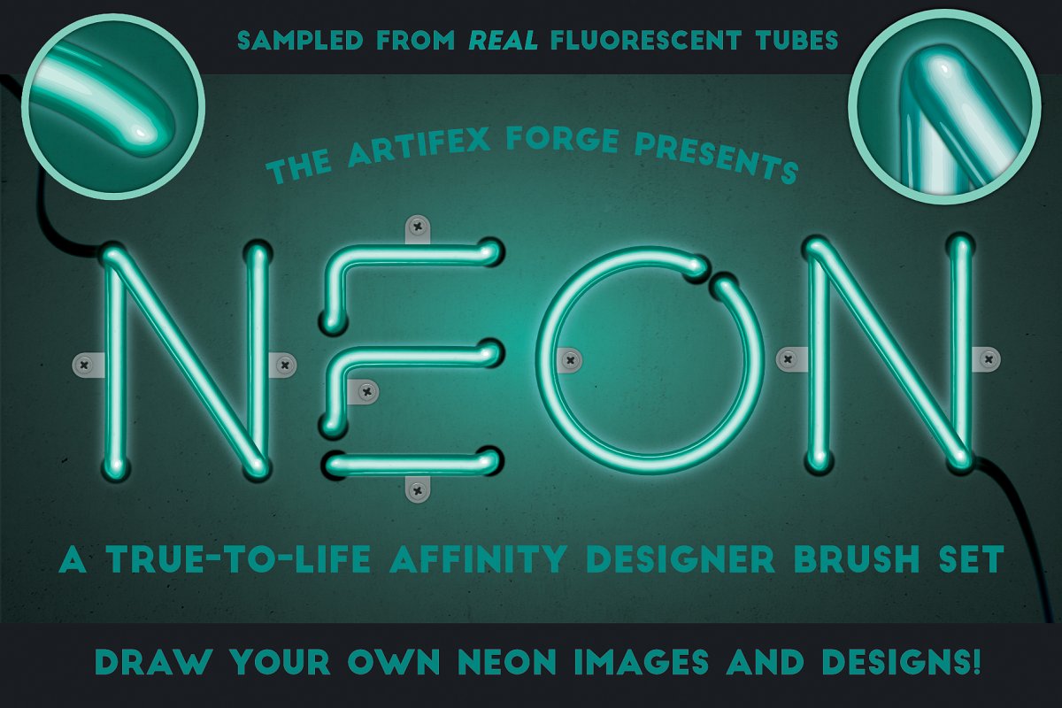 明亮的霓虹灯效果Affinity笔刷 Neon Affinity Brushes_img_2