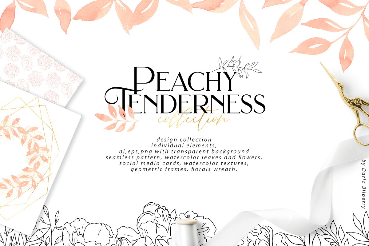 无缝隙婚礼假日贺卡礼品包装纸印花矢量图集 Peachy Tenderness_img_2