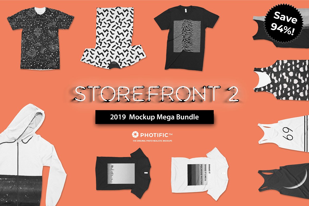 [5.07G] 精选免费逼真的多种款式服装样机PSD模板合集 Storefront 2 Apparel Mockup Bundle_img_2