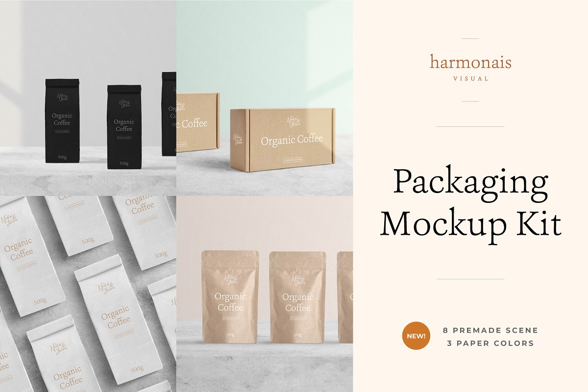 时尚简约的纸质食品包装PSD样机合集 Package Mockup All Scenes - Min No.1_img_2