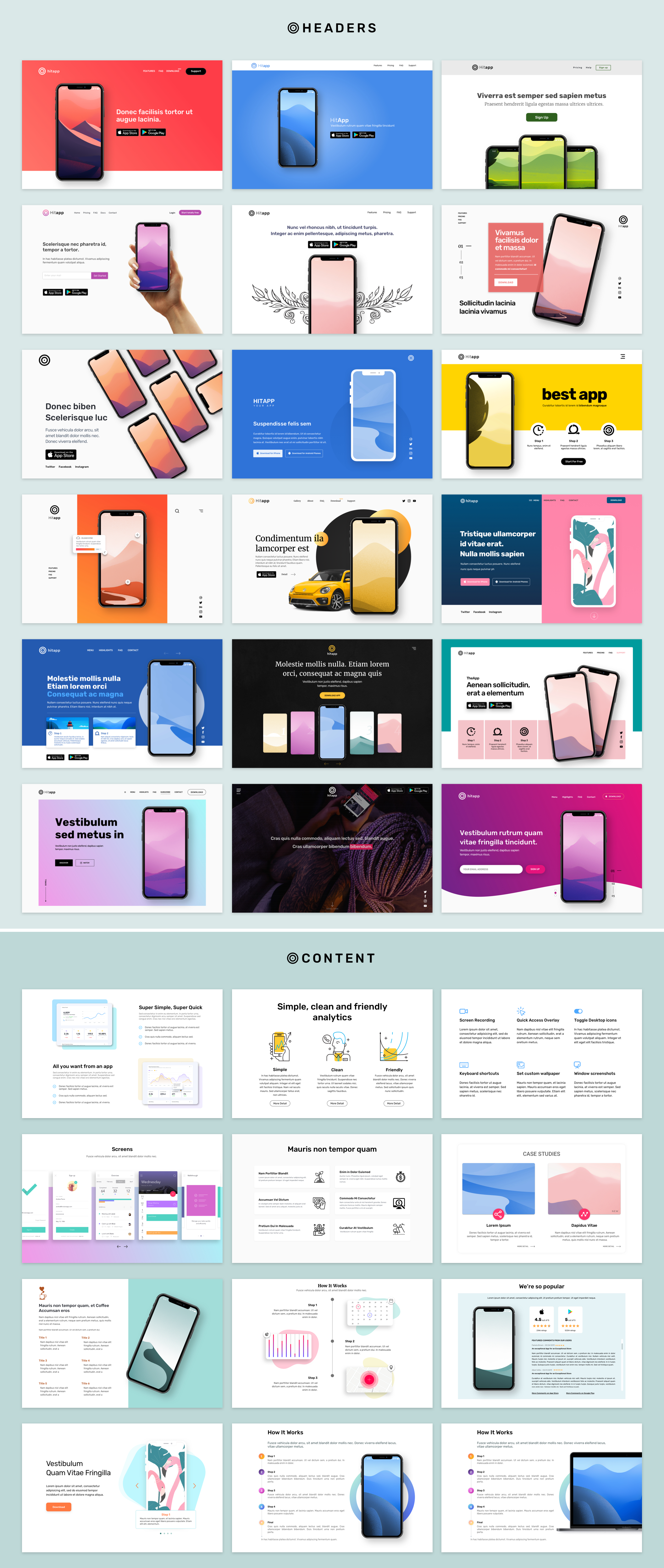 网站界面&移动APP着陆页UI工具包 HitApp - Desktop and Mobile APP Landing Page UI Kit_img_2