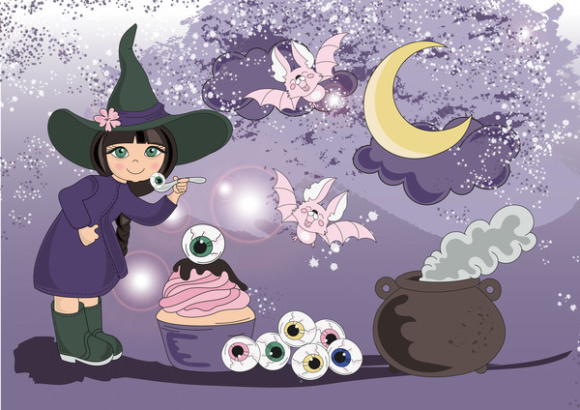 万圣节女巫剪贴画＆数字式印刷品模板印花集合 HALLOWEEN Clipart & Digital Print Set Color Vector Illustration_img_2