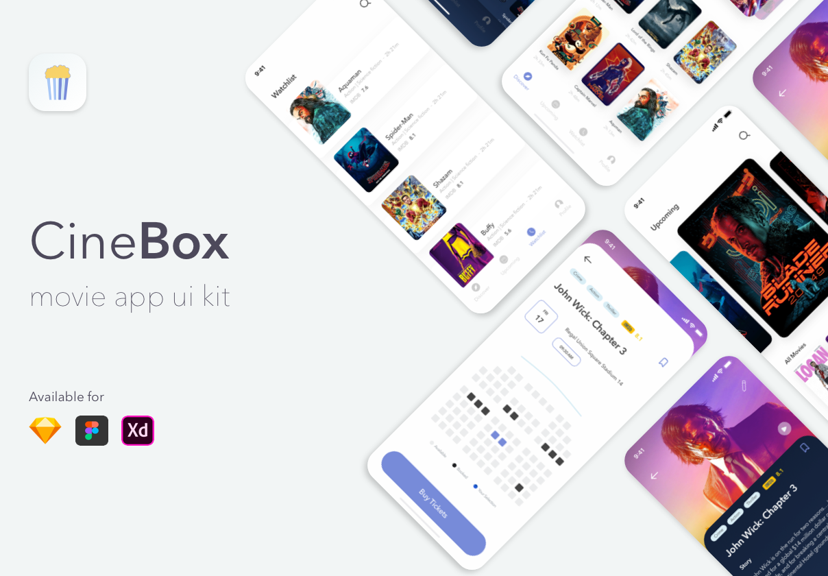 多功能的手机平板电脑影院应用程序UI工具包 CineBox Movie App UI UX Kit_img_2