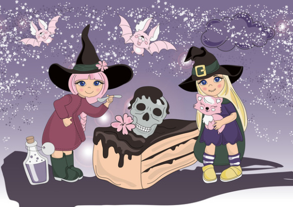 万圣节女巫剪贴画＆数字式印刷品模板印花集合 HALLOWEEN Clipart & Digital Print Set Color Vector Illustration_img_2