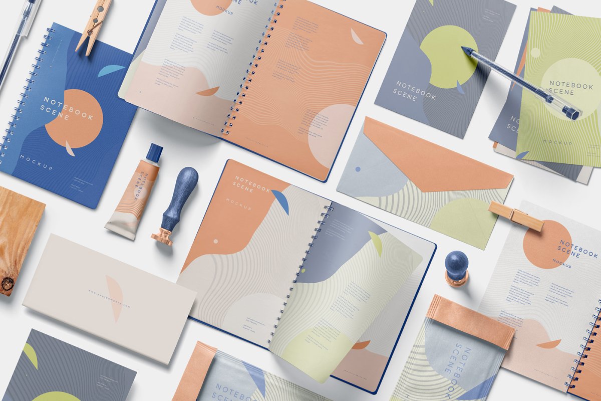 3个品牌设计提案办公文具笔记本展示样机模板 3 Notebook Mockup Scenes_img_2