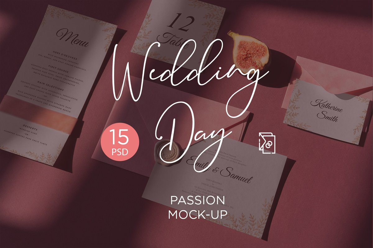 漂亮暖色系婚礼邀请函贺卡展示样机 Wedding Day MockUp Passion_img_2