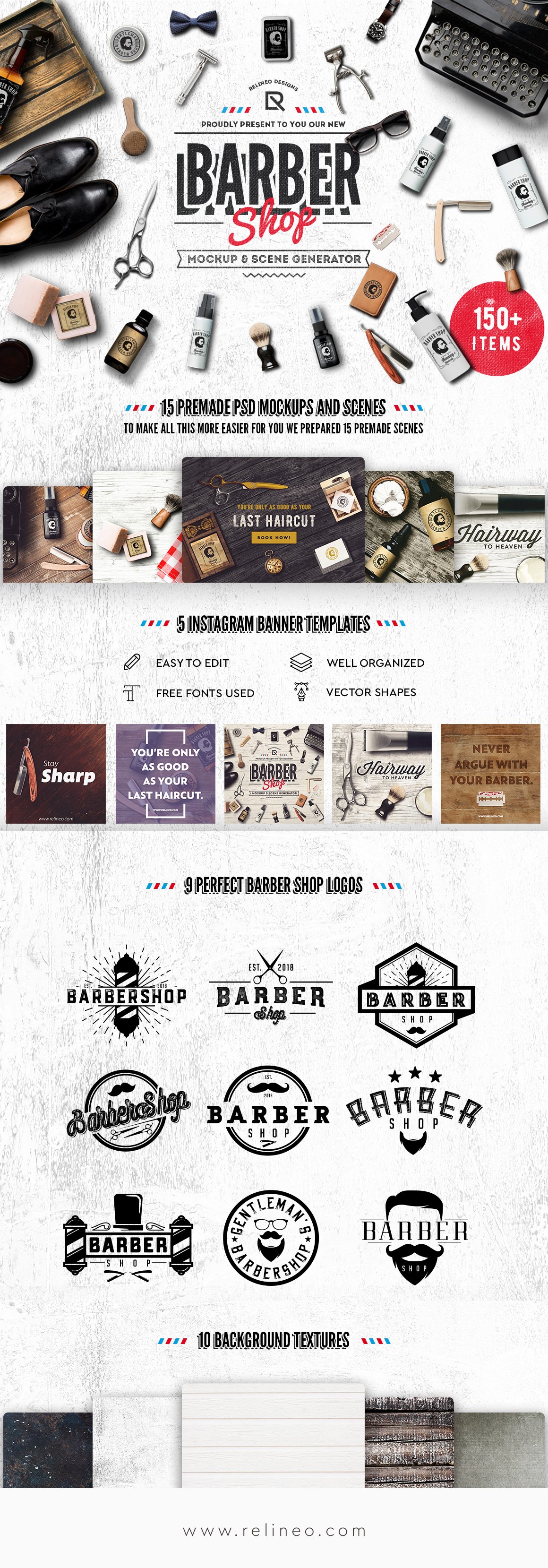 顶视图理发店品牌设计提案展示样机 Barber Shop - Mockup Generator_img_2